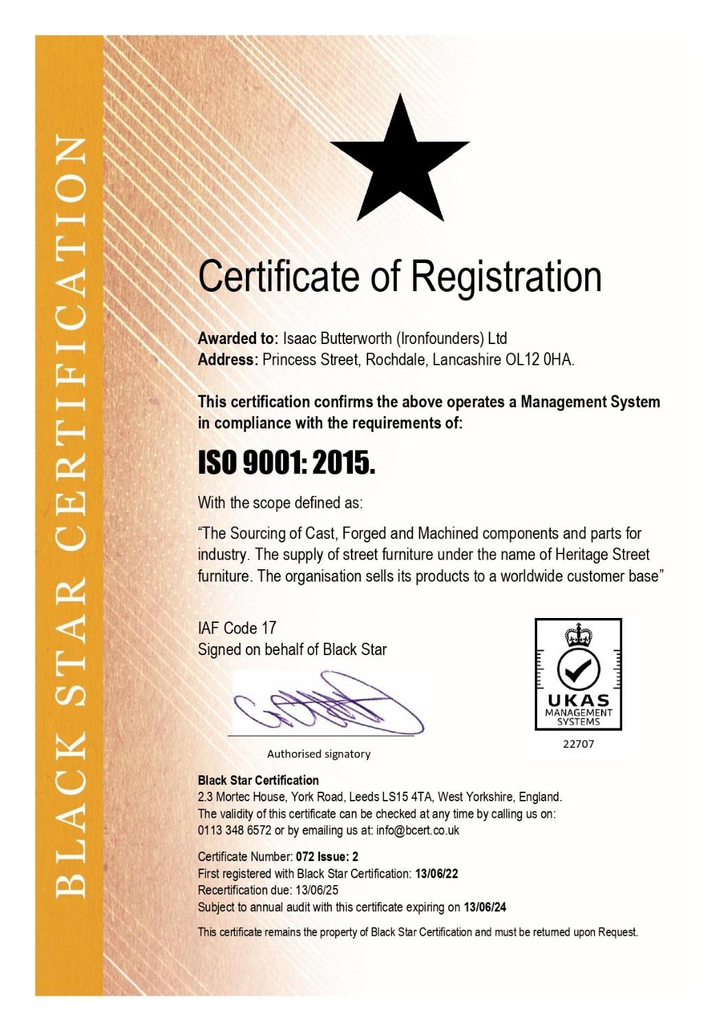 ISO9001:2015 Certificate of Registration